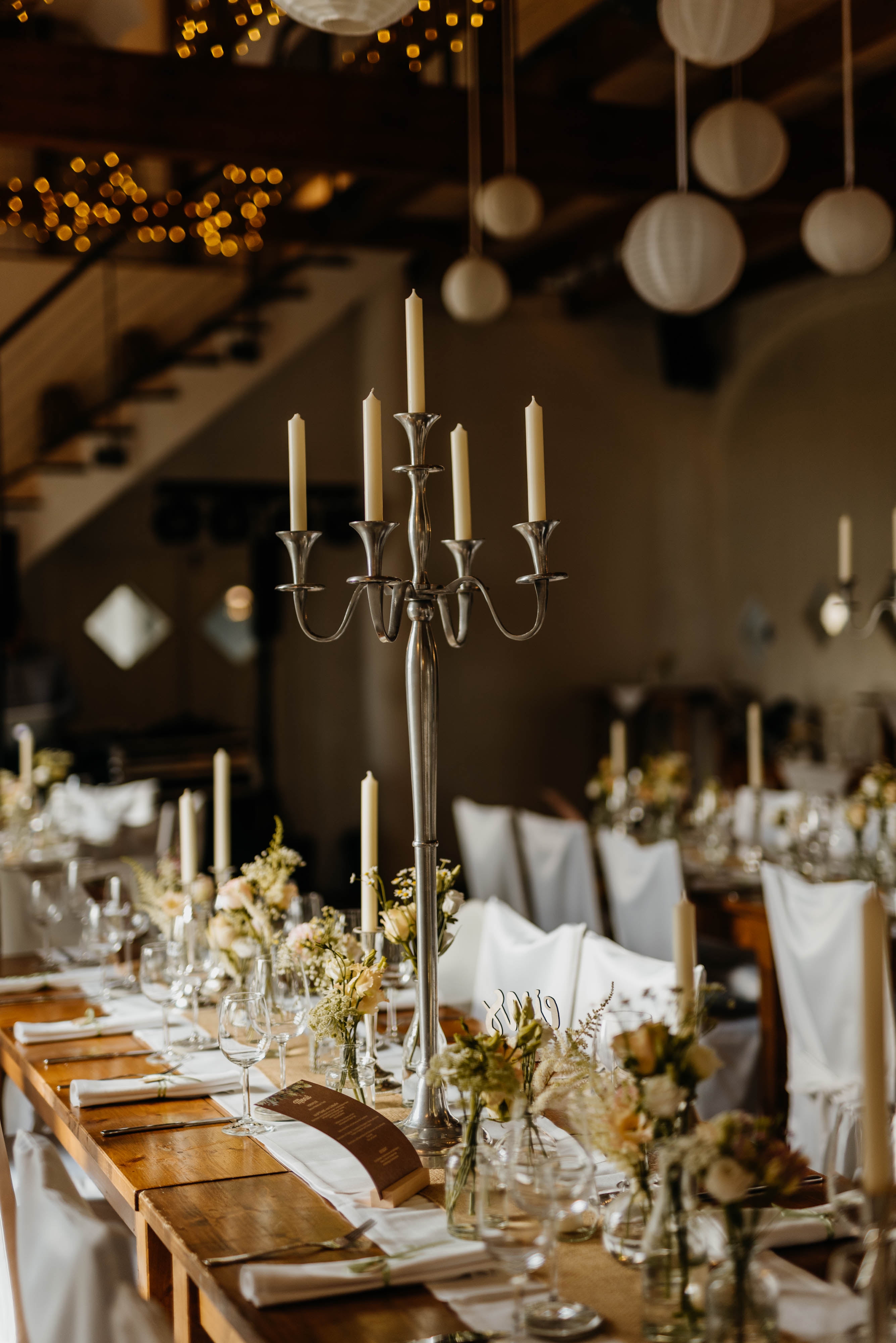 Kerzenleuchter - fünfarmiger in silber, 100 cm